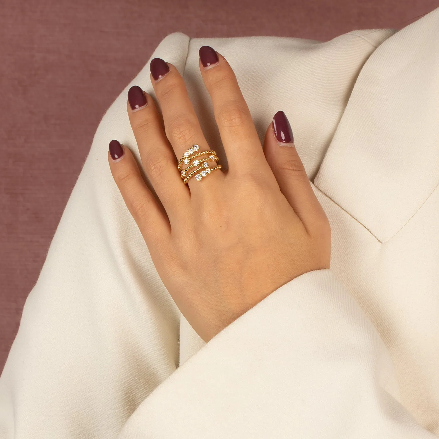 CZ Multi Row Open Beaded Ring sold by Adina Eden's product image thumbnail 2