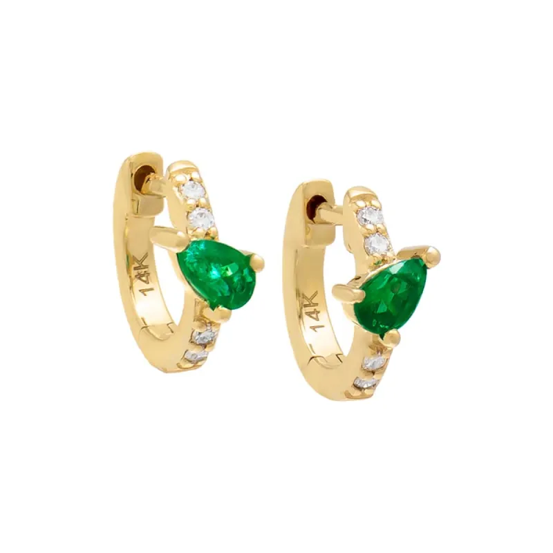 Emerald Green Teardrop Pave Huggie Earring 14K sold by Adina Eden's
