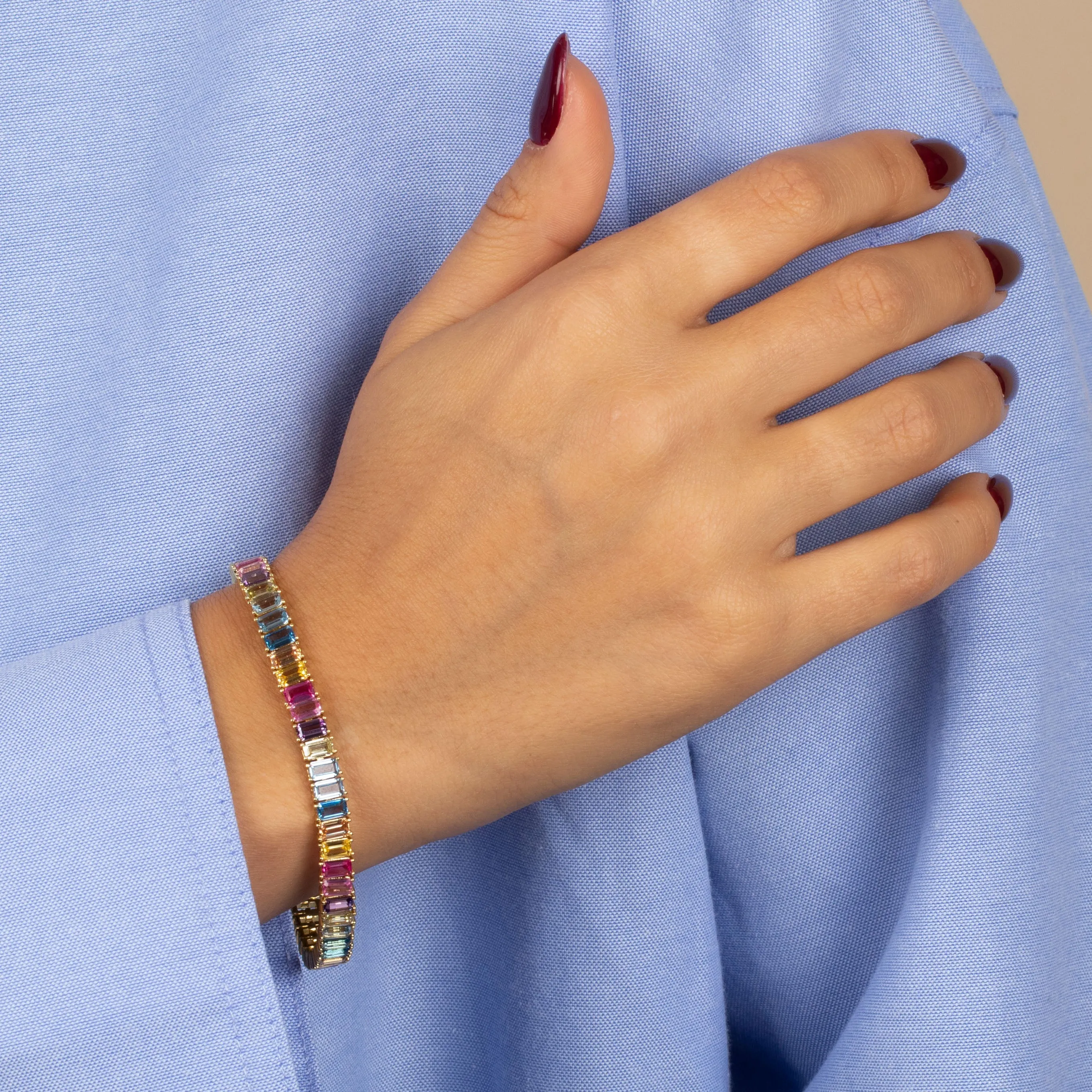 Pastel Colored Baguette Tennis Bracelet sold by Adina Eden's product image thumbnail 2