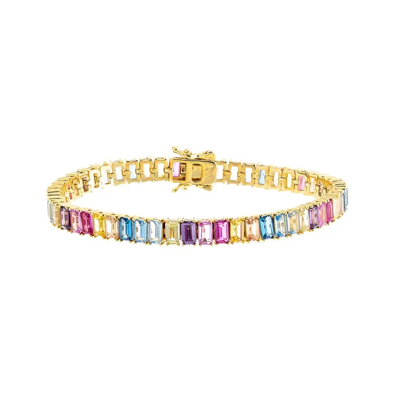 Pastel Colored Baguette Tennis Bracelet sold by Adina Eden's