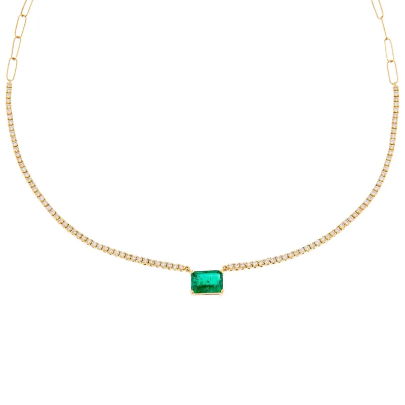 Diamond Emerald Tennis X Link Necklace 14K sold by Adina Eden's