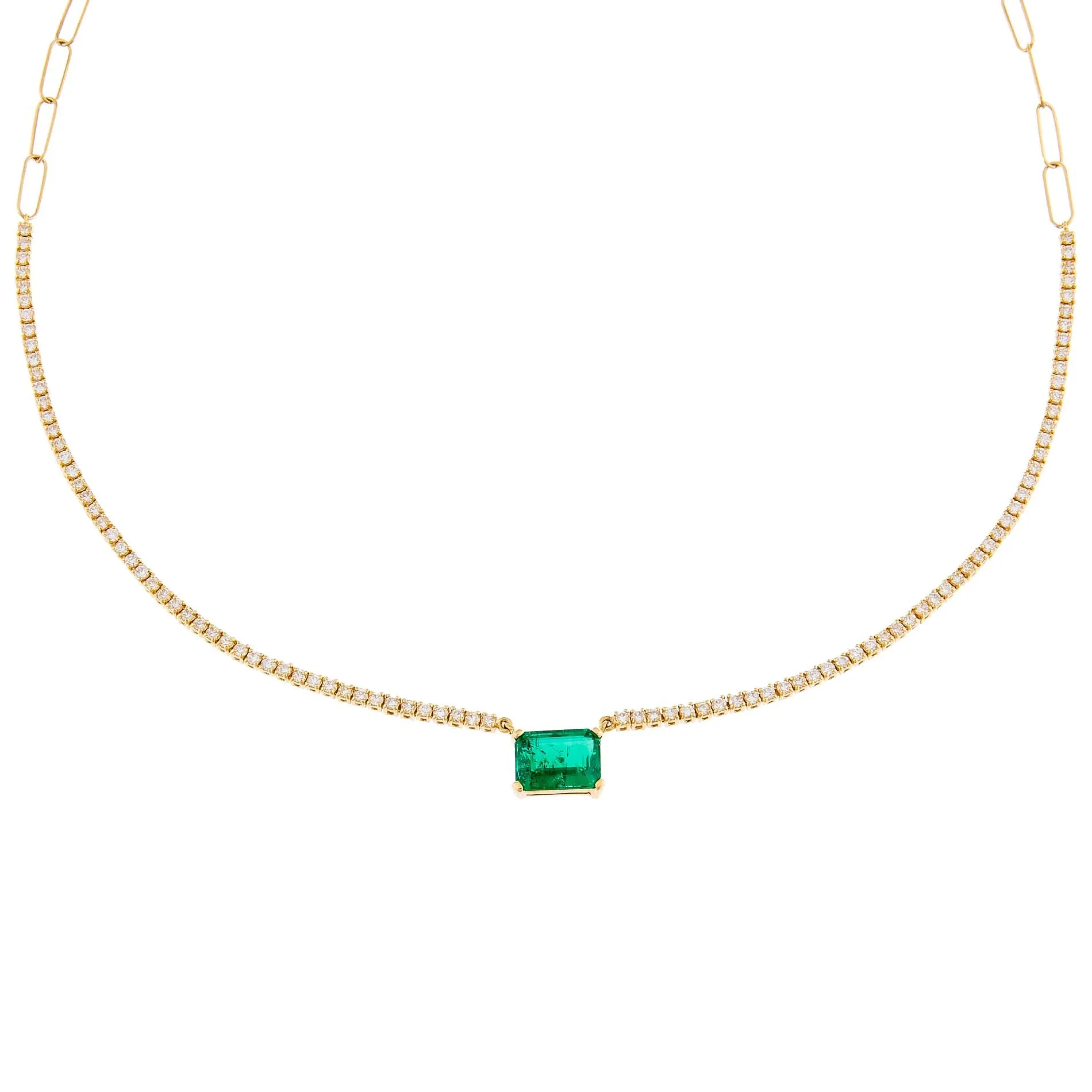 Diamond Emerald Tennis X Link Necklace 14K sold by Adina Eden's