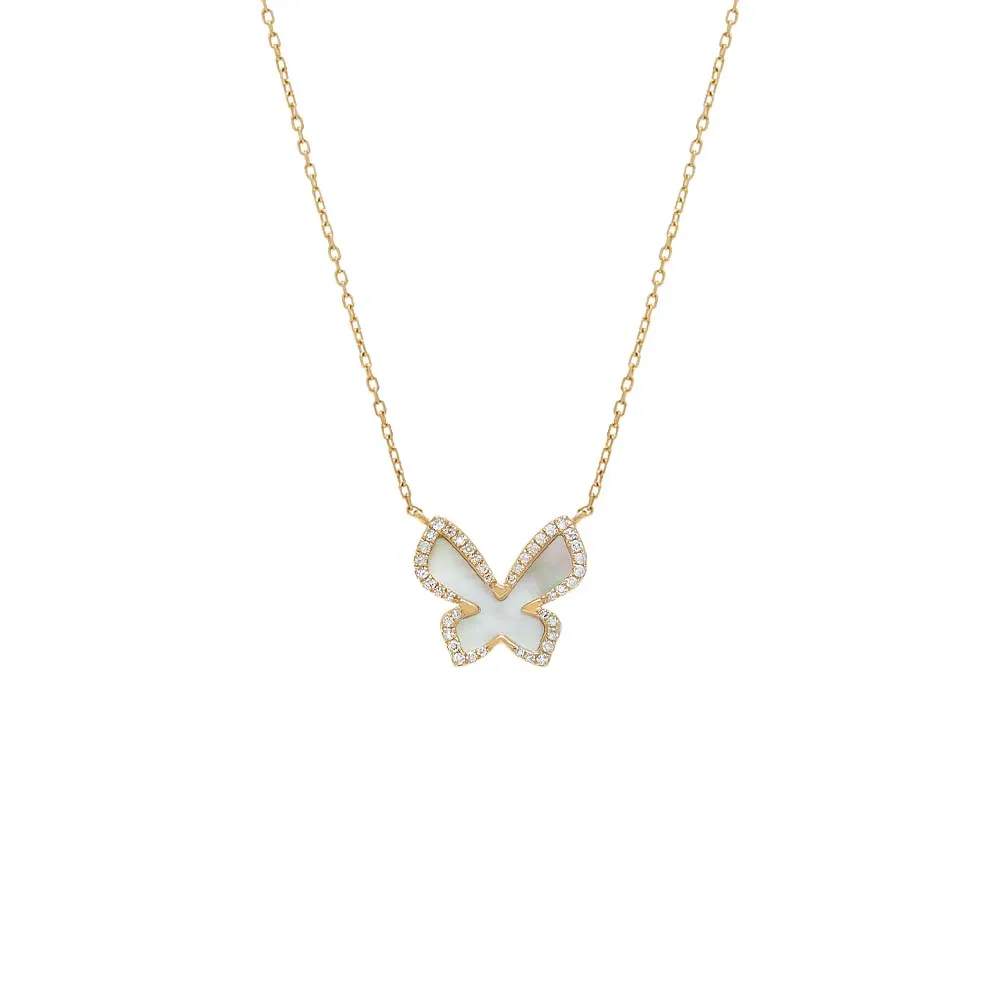 Diamond X Mother Pearl Butterfly Necklace 14K sold by Adina Eden's