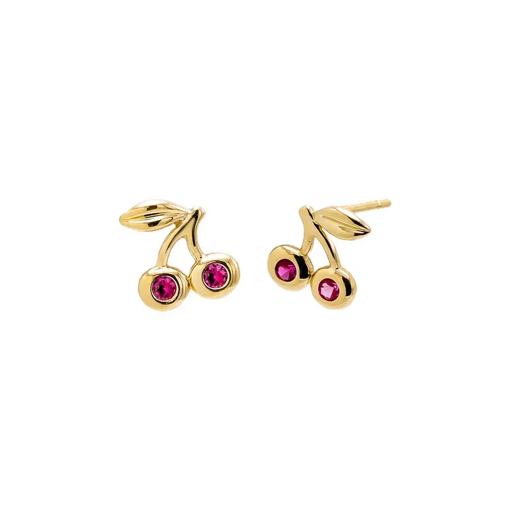 Ruby Red Cherry Bezel Stud Earring 14K sold by Adina Eden's