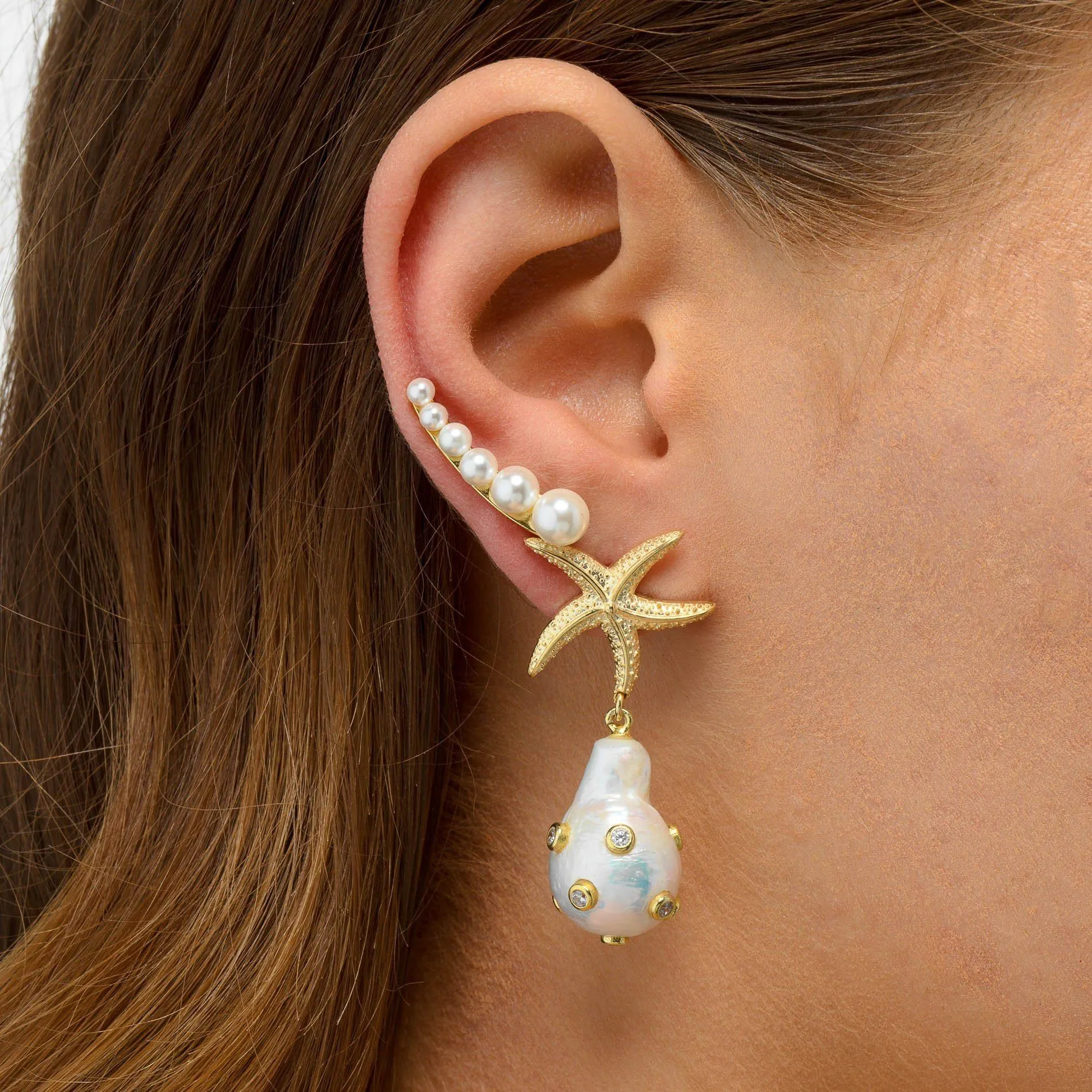 Pearl Starfish Drop Stud Earring sold by Adina Eden's product image thumbnail 2