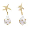 Pearl Starfish Drop Stud Earring sold by Adina Eden's