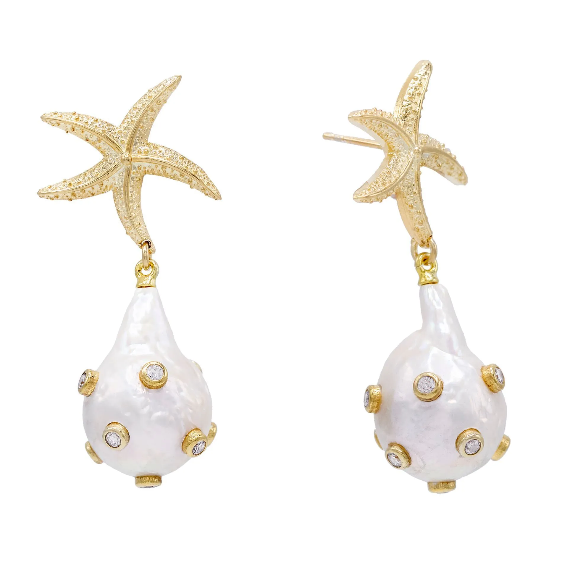 Pearl Starfish Drop Stud Earring sold by Adina Eden's