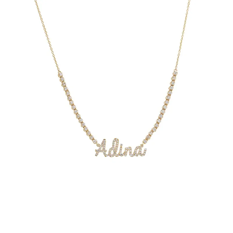 Diamond Name Half Tennis Necklace 14K sold by Adina Eden's