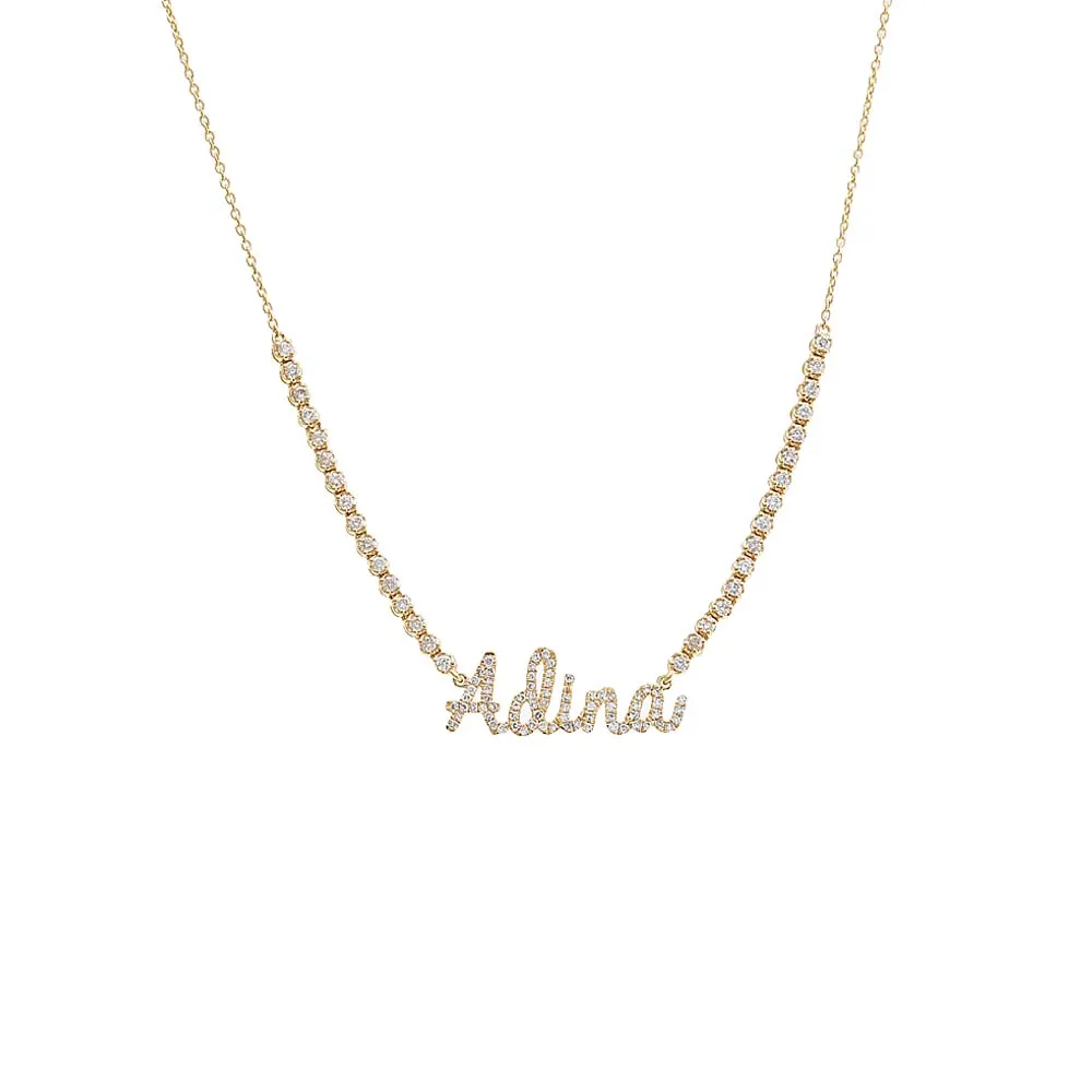 Diamond Name Half Tennis Necklace 14K sold by Adina Eden's