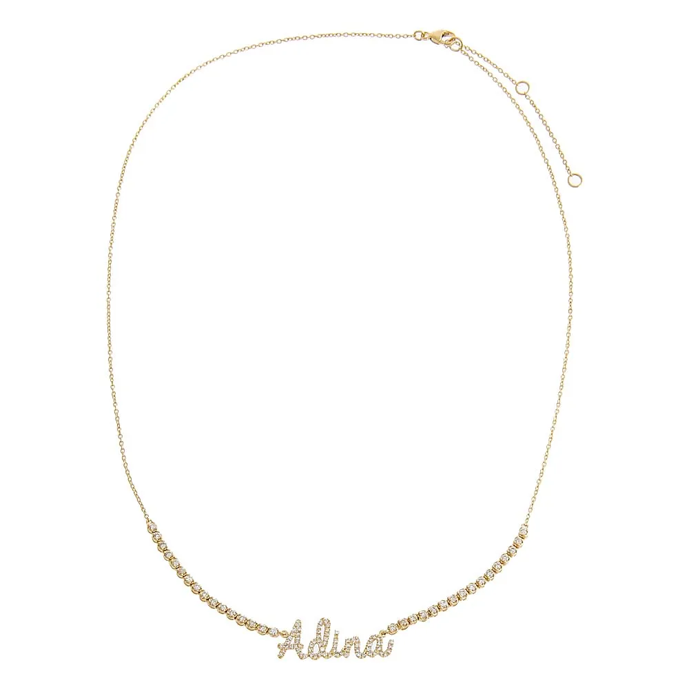 Diamond Name Half Tennis Necklace 14K sold by Adina Eden's product image thumbnail 3