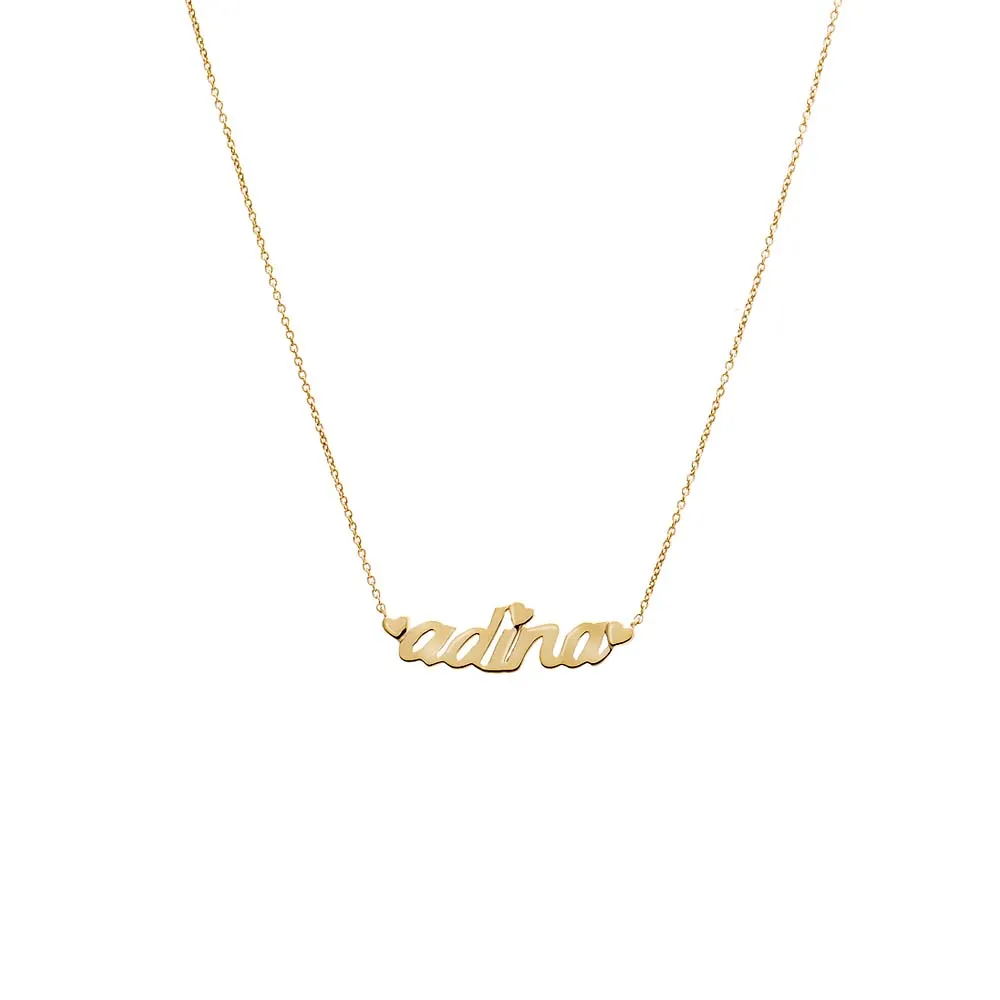 Solid Heart Accented Nameplate Necklace 14K sold by Adina Eden's