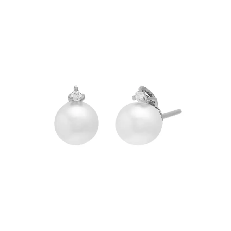 Diamond X Pearl Stud Earring 14K sold by Adina Eden's