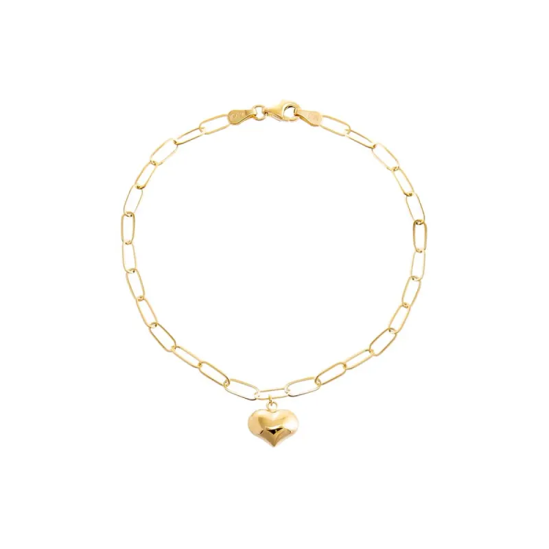 Puffy Heart Paper Clip Bracelet 14K sold by Adina Eden's