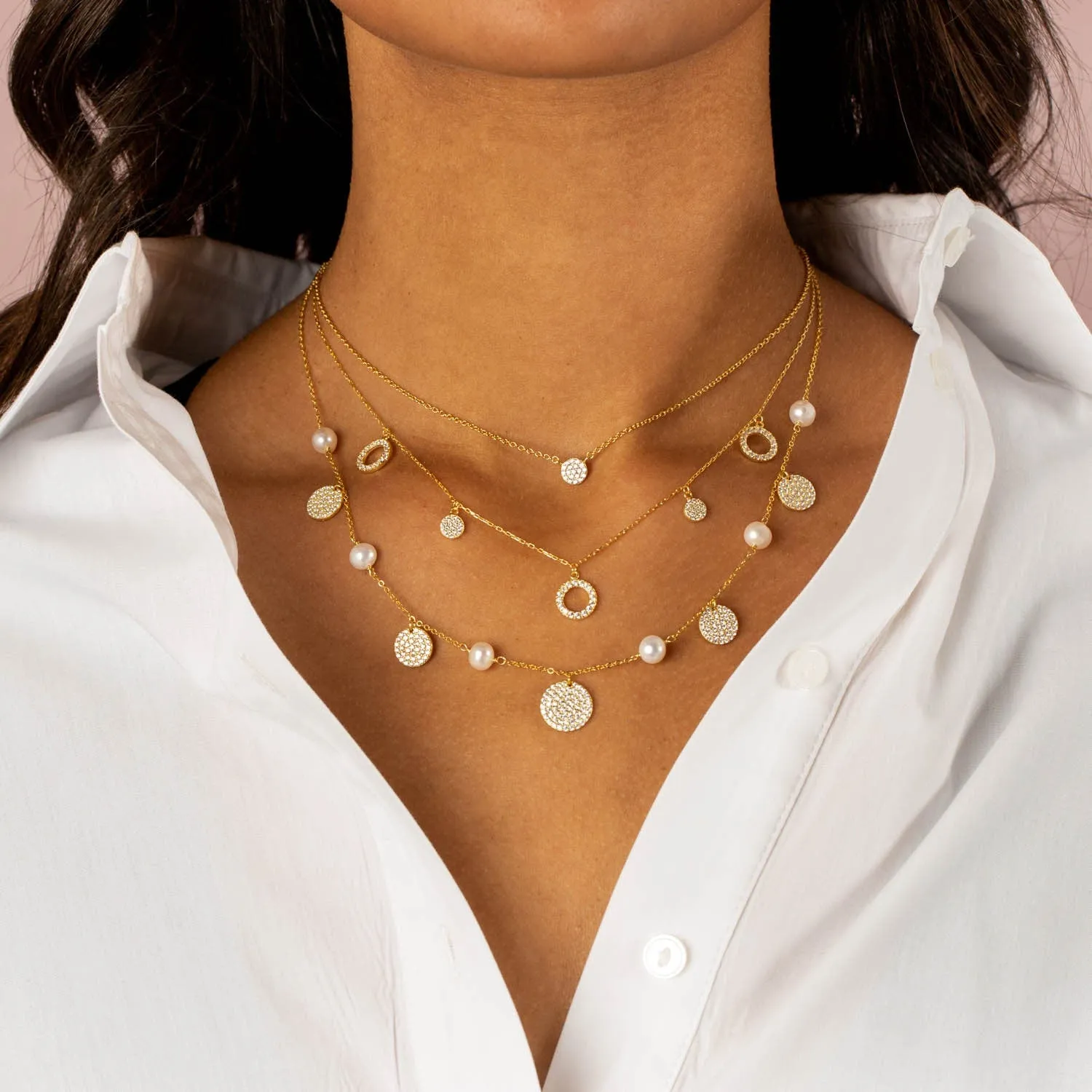 Round Pavé Disc Necklace sold by Adina Eden's product image thumbnail 2