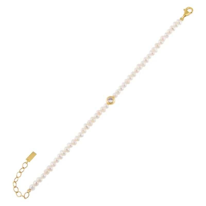 Pearl CZ Bezel Bracelet sold by Adina Eden's