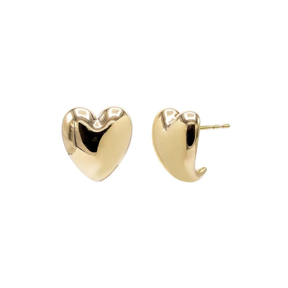 Solid Puffy Heart Curved Stud Earring 14K sold by Adina Eden's