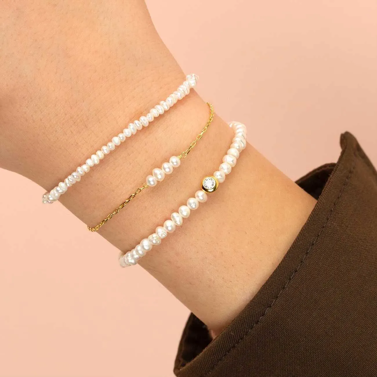 Pearl CZ Bezel Bracelet sold by Adina Eden's product image thumbnail 2
