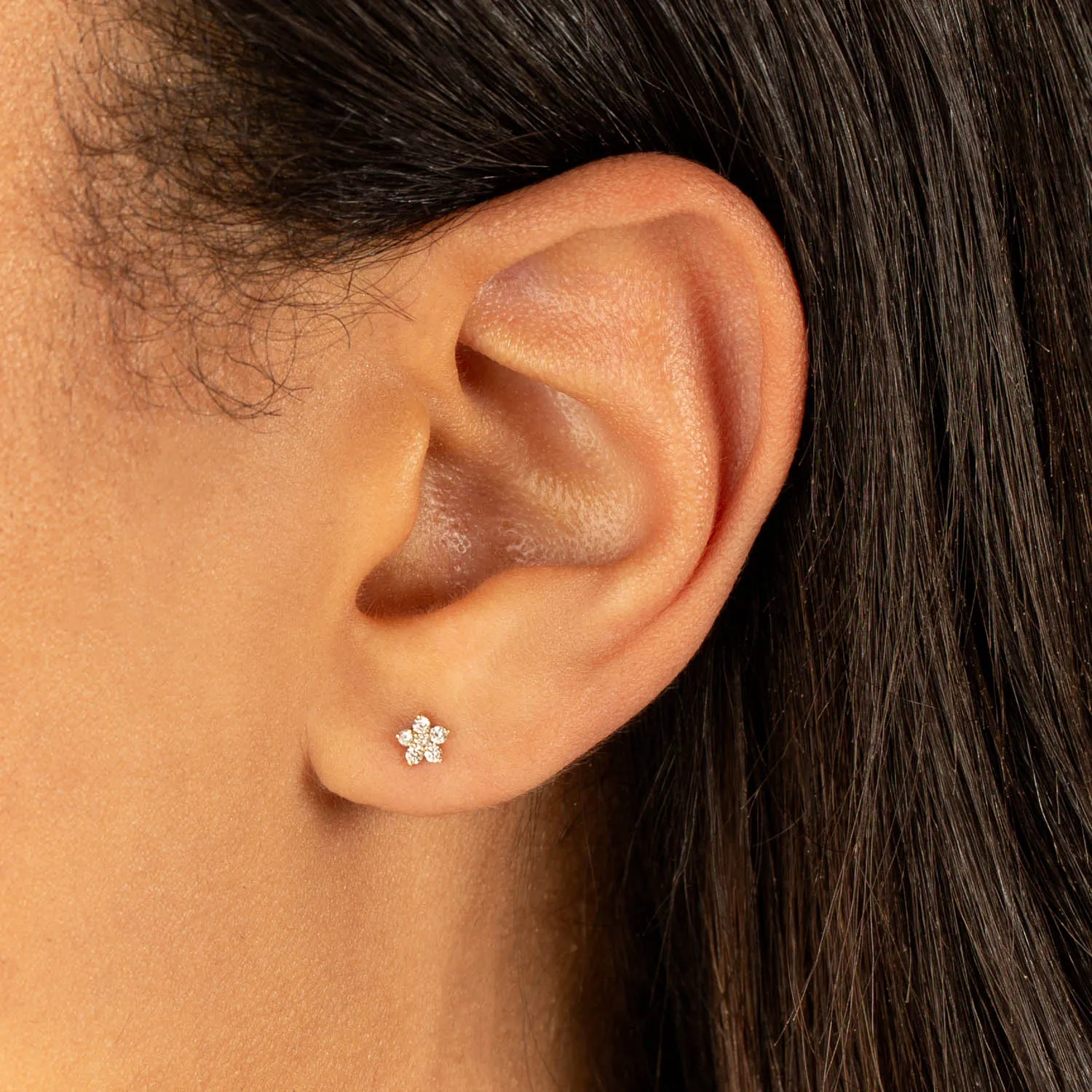 Mini Diamond Flower Stud Earring 14K sold by Adina Eden's product image thumbnail 2