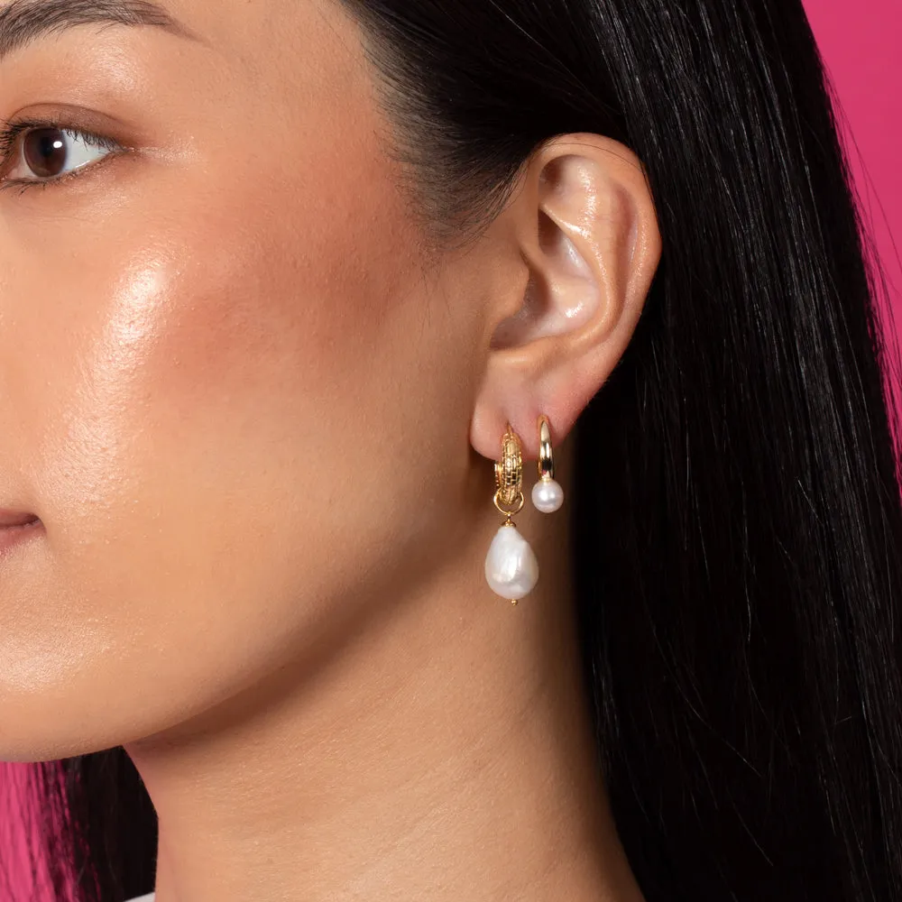 Textured Hoop X Pearl Drop Earring sold by Adina Eden's product image thumbnail 2
