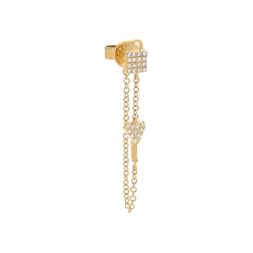 Diamond Lock Chain X Key Stud Earring 14K sold by Adina Eden's
