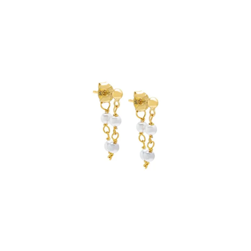 Mini Pearl Front Back Chain Stud Earring sold by Adina Eden's
