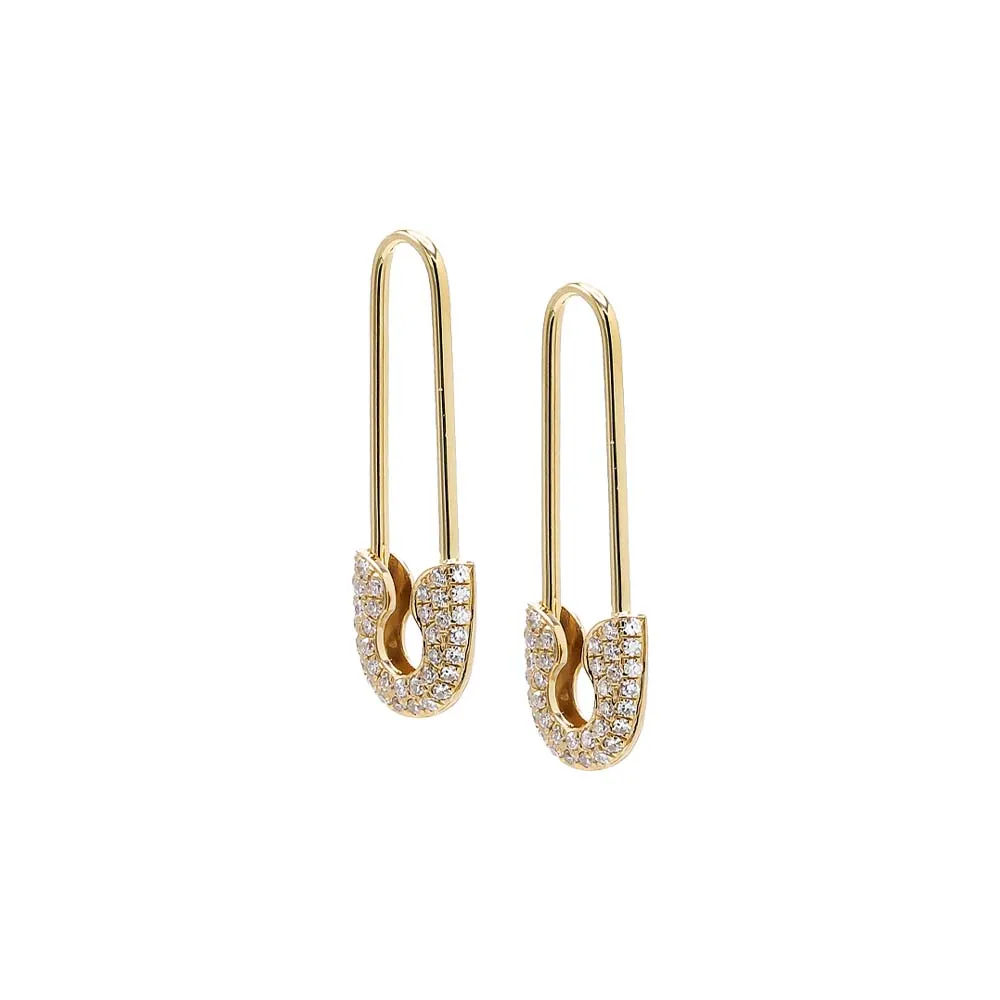 Diamond Pave Safety Pin Huggie Earring 14K sold by Adina Eden's