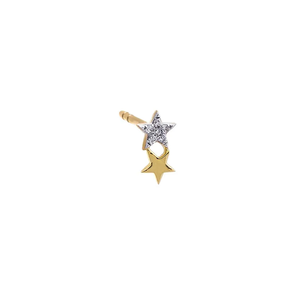 Diamond Solid/Pave Double Star Stud Earring 14K sold by Adina Eden's product image thumbnail 3