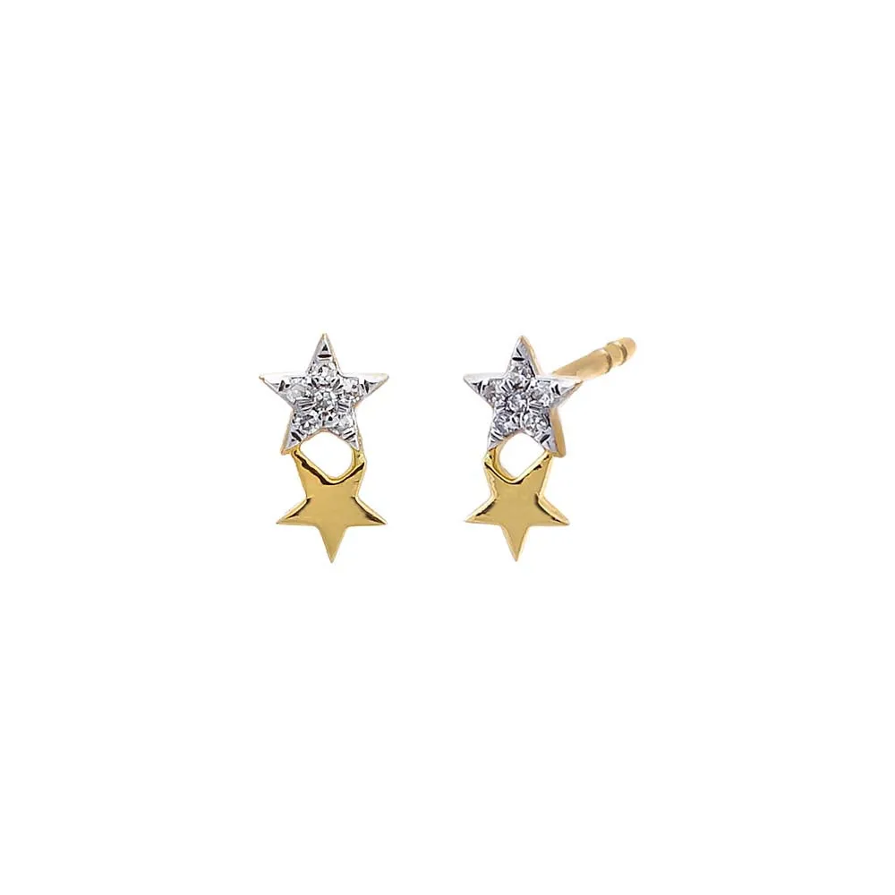Diamond Solid/Pave Double Star Stud Earring 14K sold by Adina Eden's