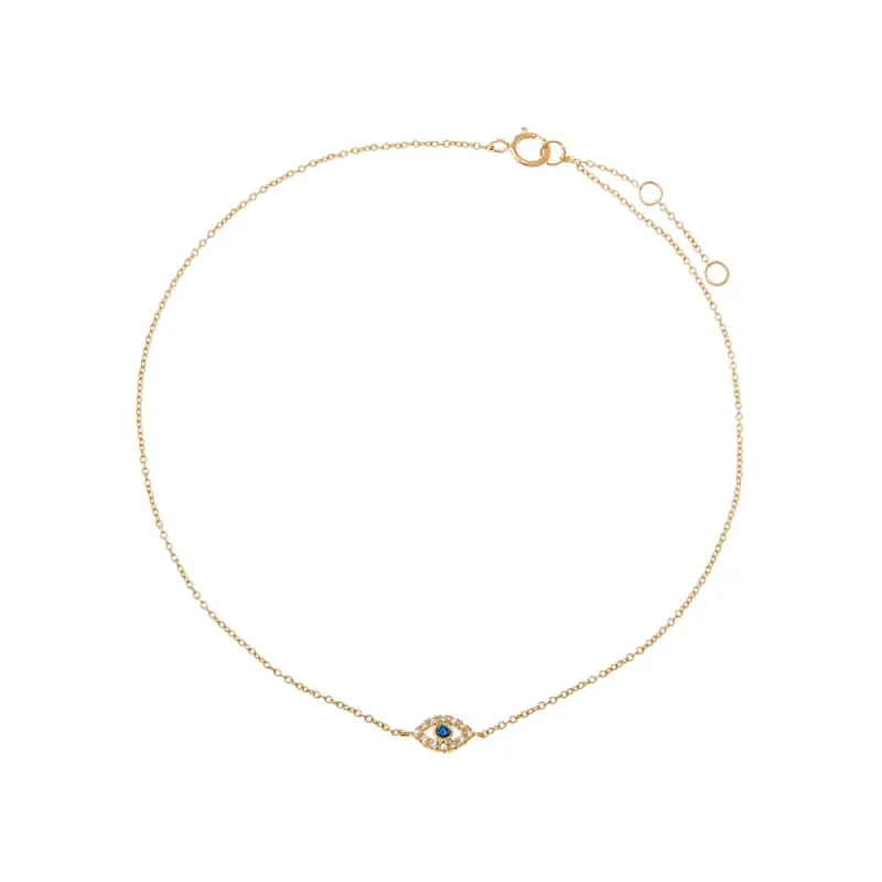 Diamond Colored Evil Eye Anklet 14K sold by Adina Eden's