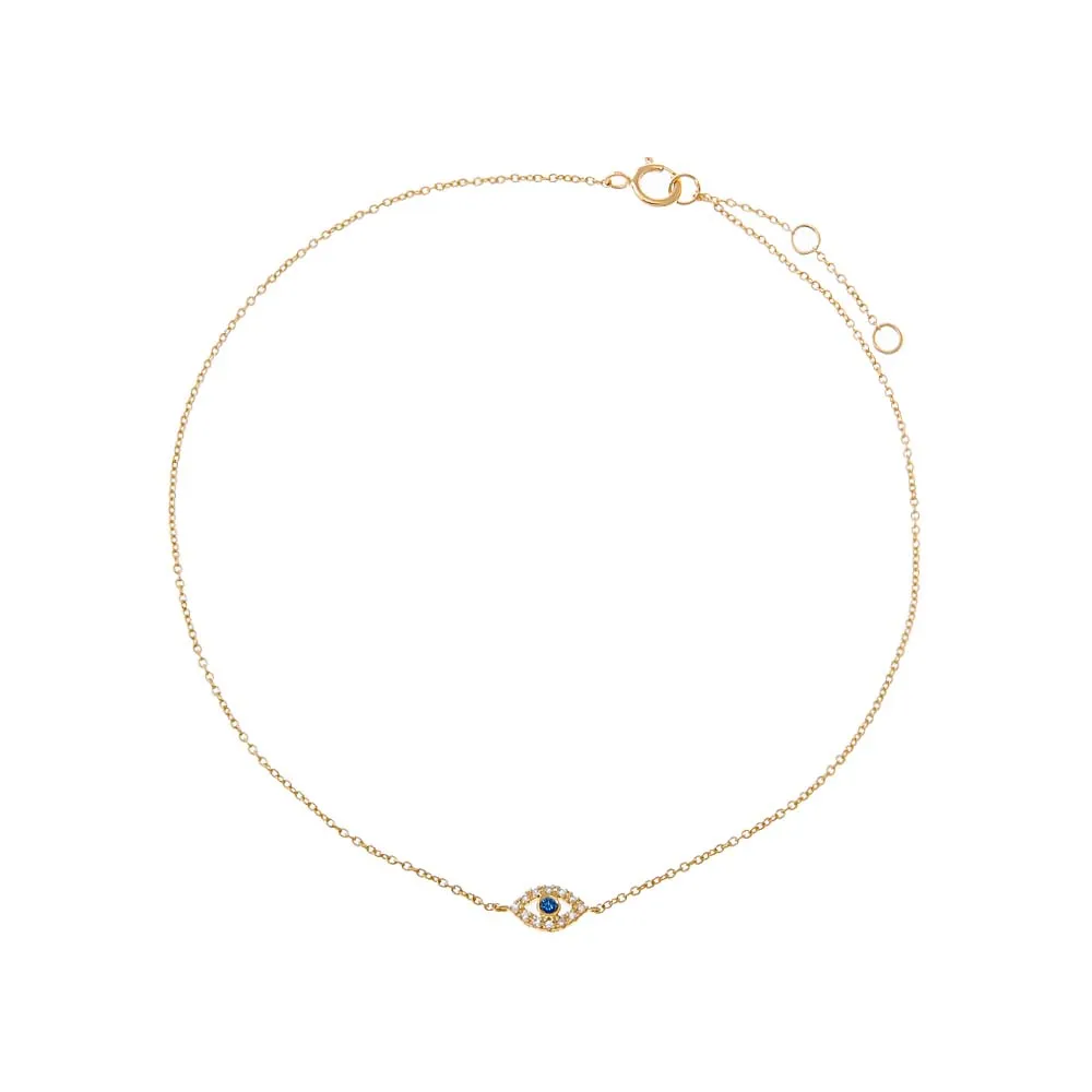 Diamond Colored Evil Eye Anklet 14K sold by Adina Eden's