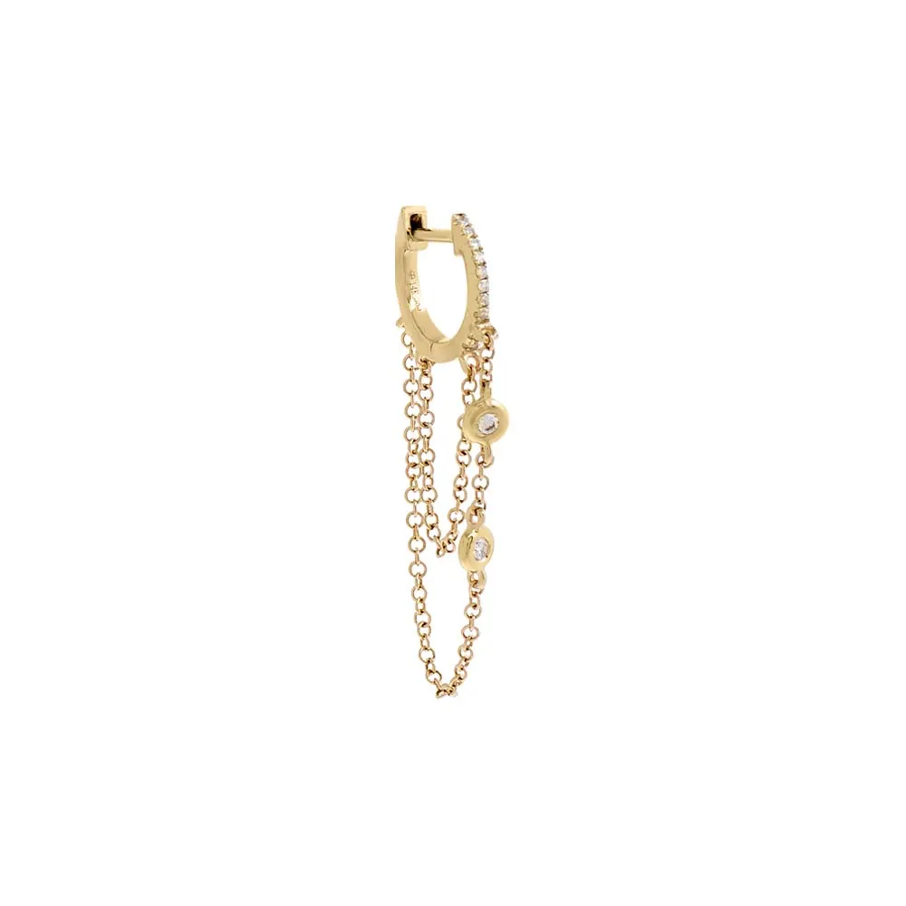 Diamond Double Bezel Drop Chain Huggie Earring 14K sold by Adina Eden's product image thumbnail 3