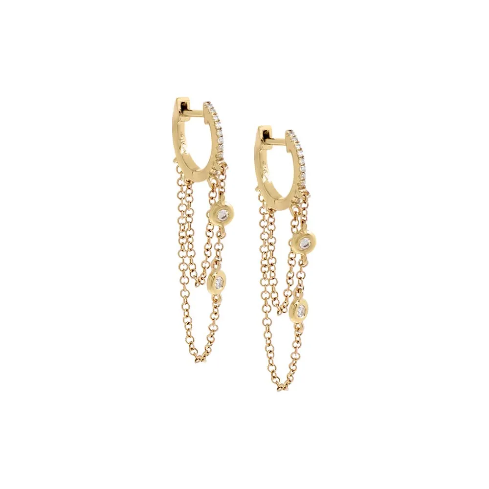 Diamond Double Bezel Drop Chain Huggie Earring 14K sold by Adina Eden's