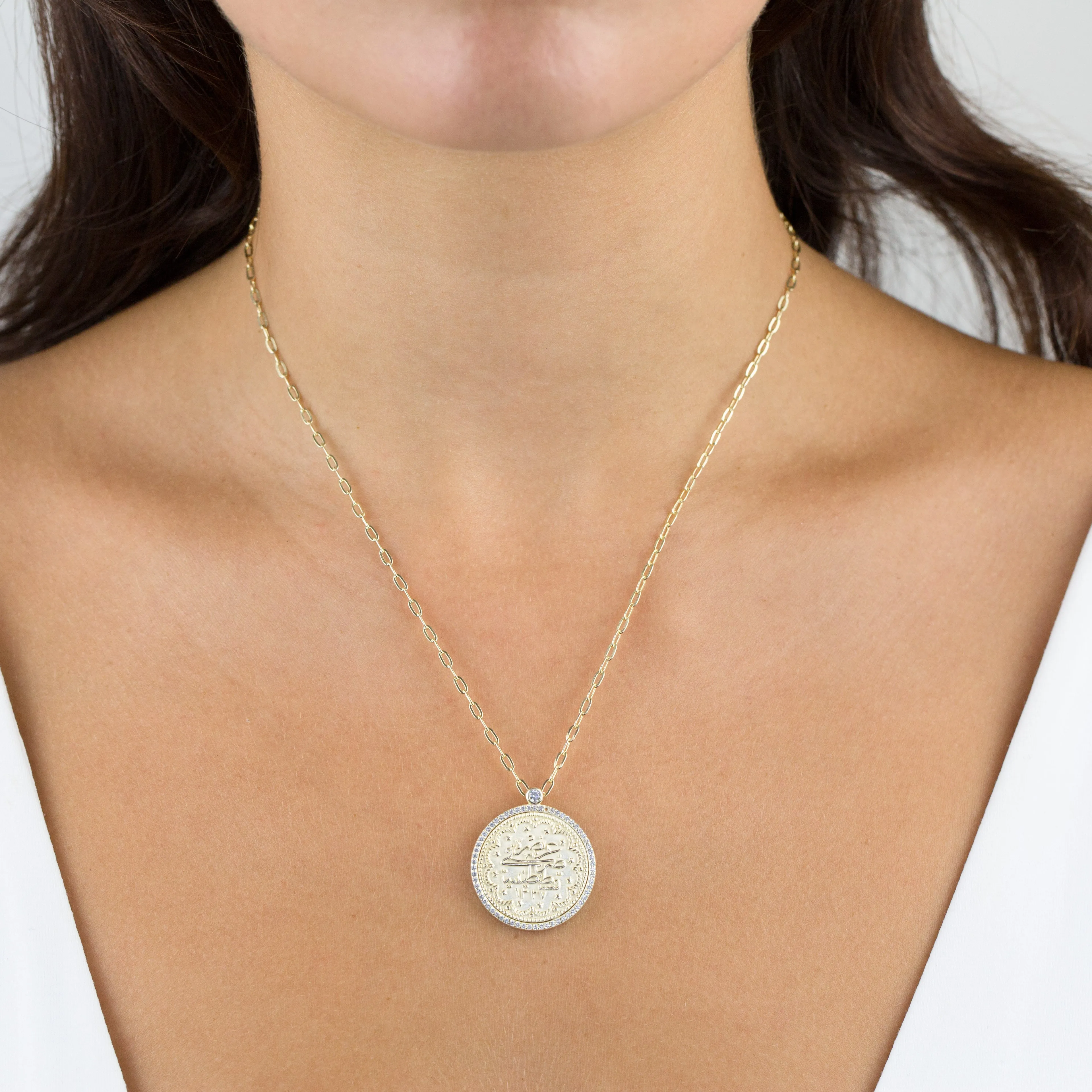 Large Pavé Coin Link Necklace sold by Adina Eden's product image thumbnail 2