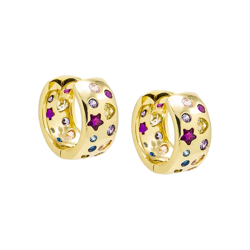 Colored Scattered Multi Shape CZ Huggie Earring sold by Adina Eden's