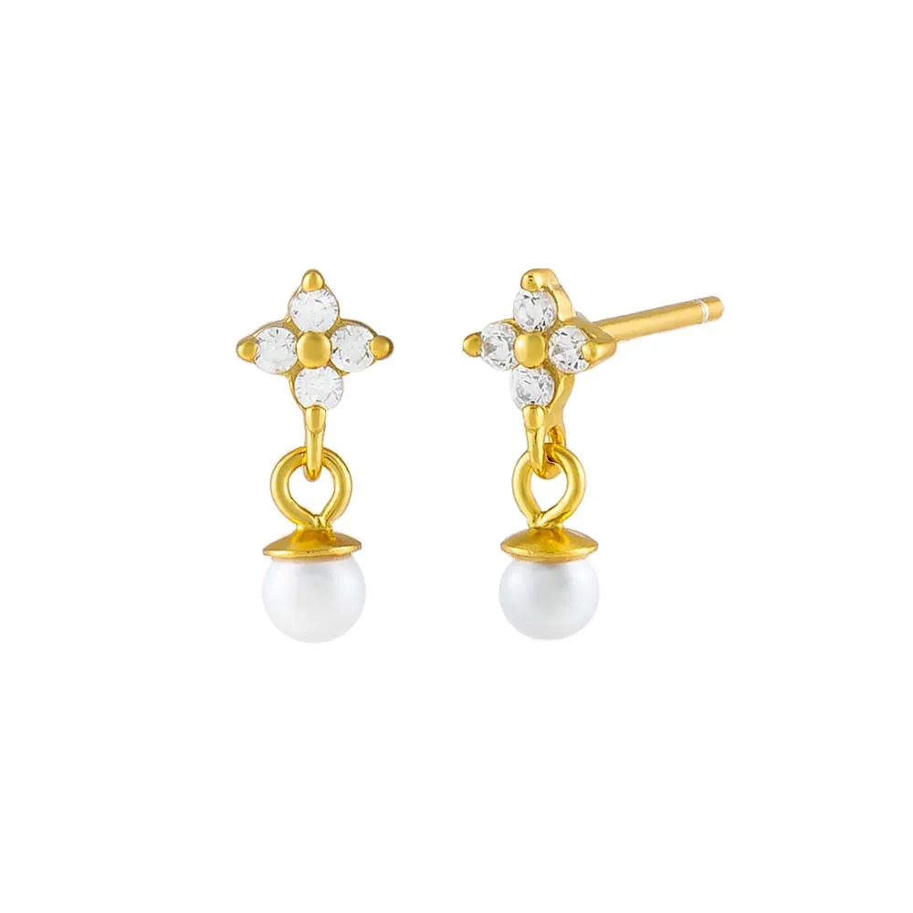 CZ Flower x Pearl Stud Earring sold by Adina Eden's