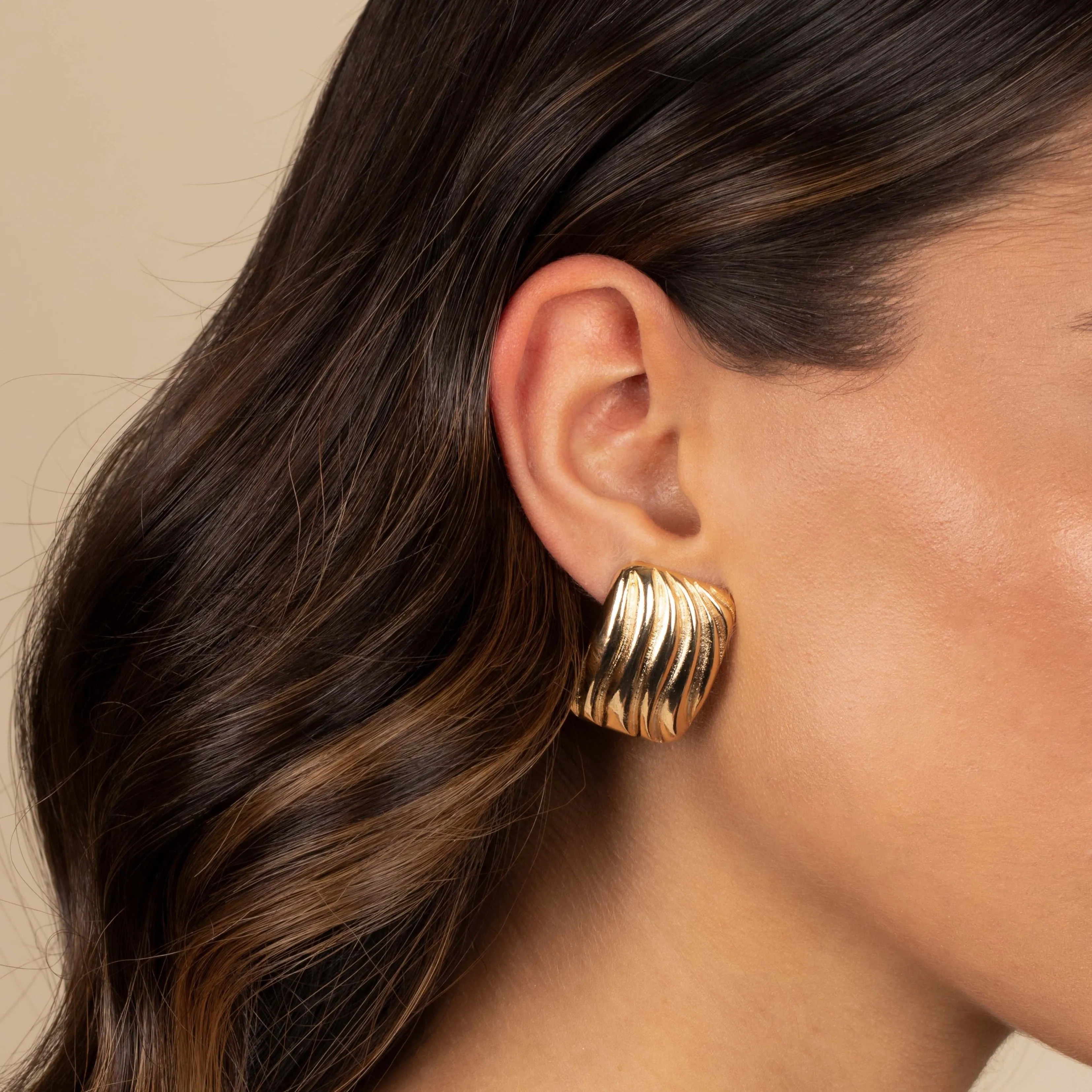 Puffy Ridged On The Ear Stud Earring sold by Adina Eden's product image thumbnail 3