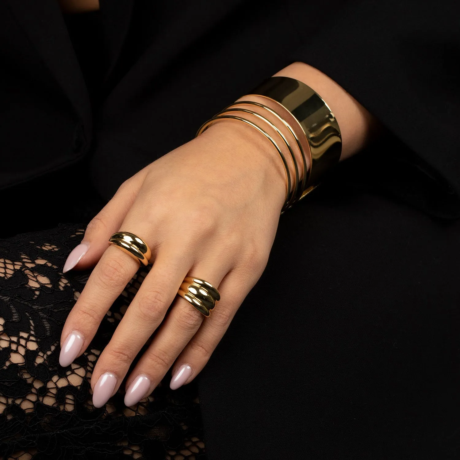 Solid Wide Lined Cuff Bangle Bracelet sold by Adina Eden's product image thumbnail 3