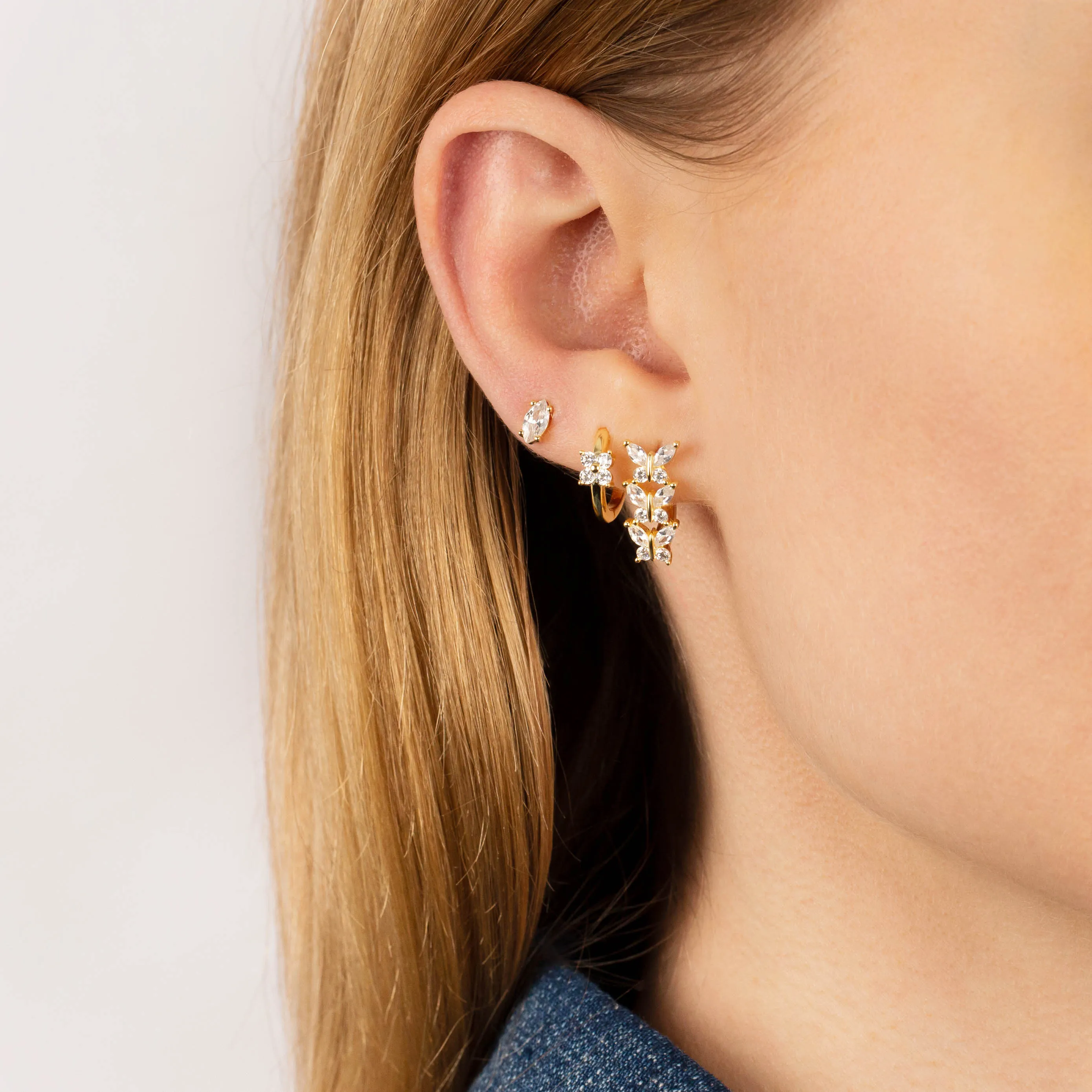 CZ Crystal Triple Butterfly Huggie Earring sold by Adina Eden's product image thumbnail 2