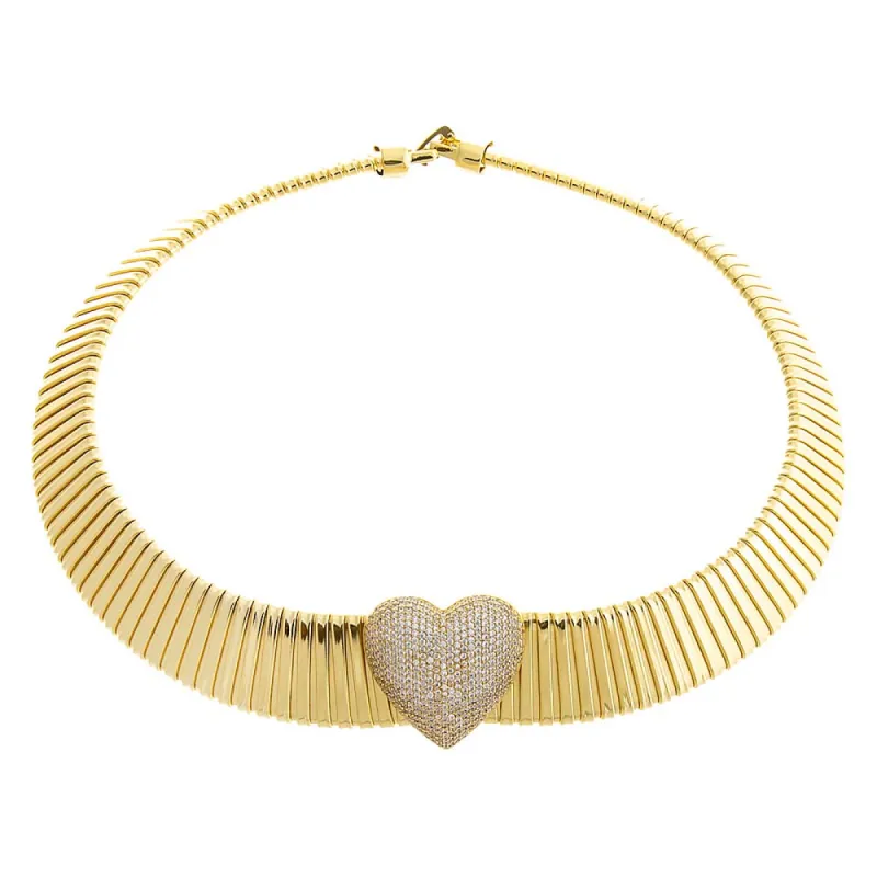 Pave Accented Heart Snake Chain Necklace sold by Adina Eden's