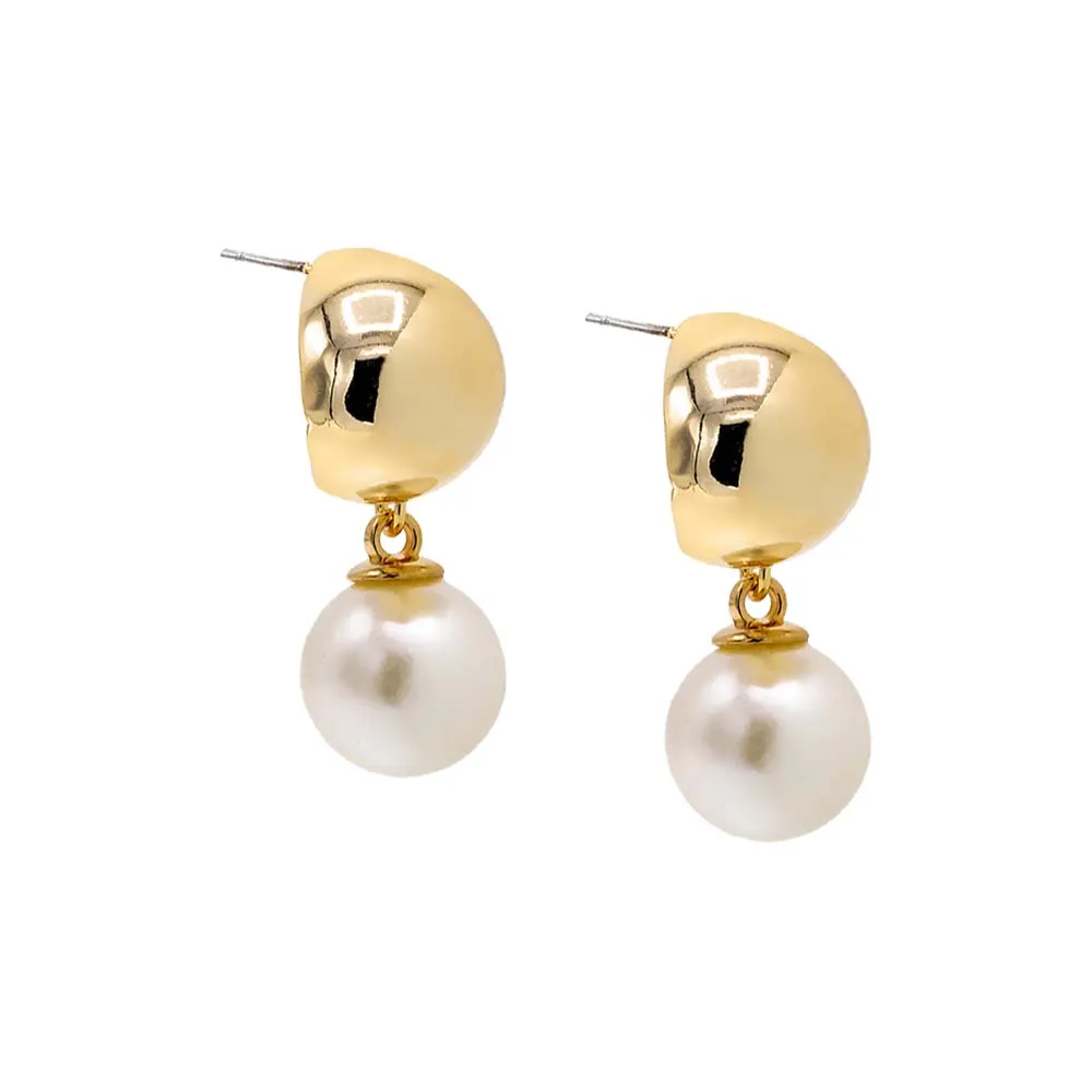 Solid Wide Dome Dangling Pearl Hoop Earring sold by Adina Eden's