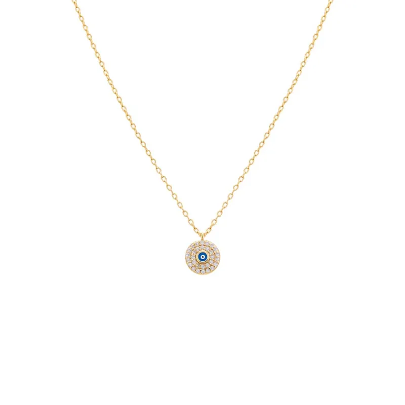 Pavé & Enamel Evil Eye Disc Necklace sold by Adina Eden's