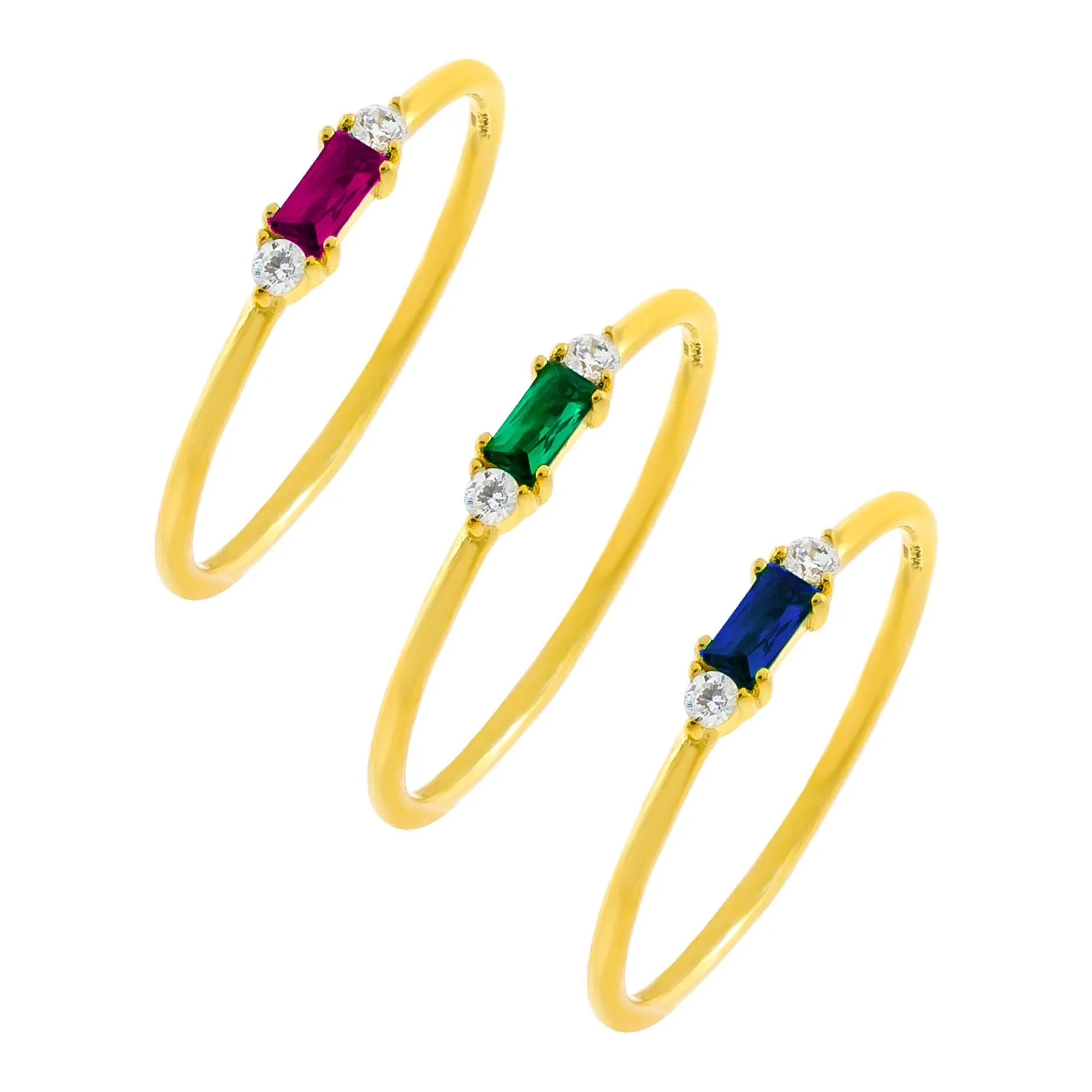 CZ Colored Dainty Baguette Ring Set sold by Adina Eden's