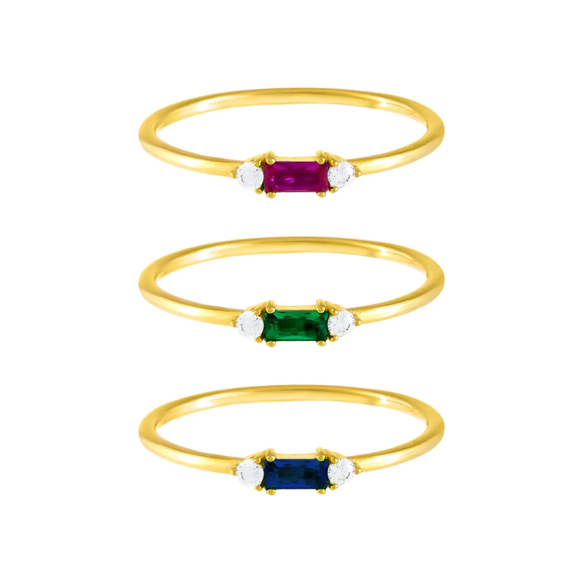 CZ Colored Dainty Baguette Ring Set sold by Adina Eden's product image thumbnail 2