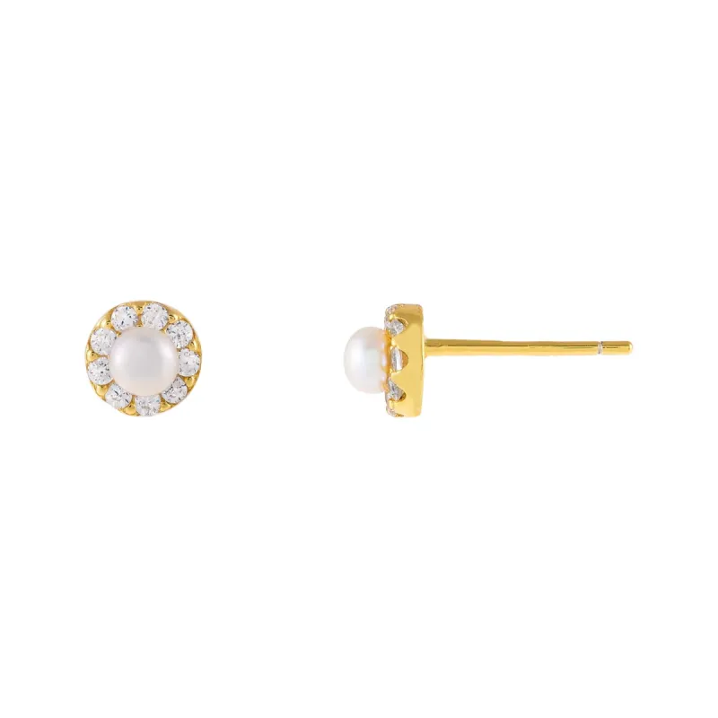 CZ Pearl Round Stud Earring sold by Adina Eden's