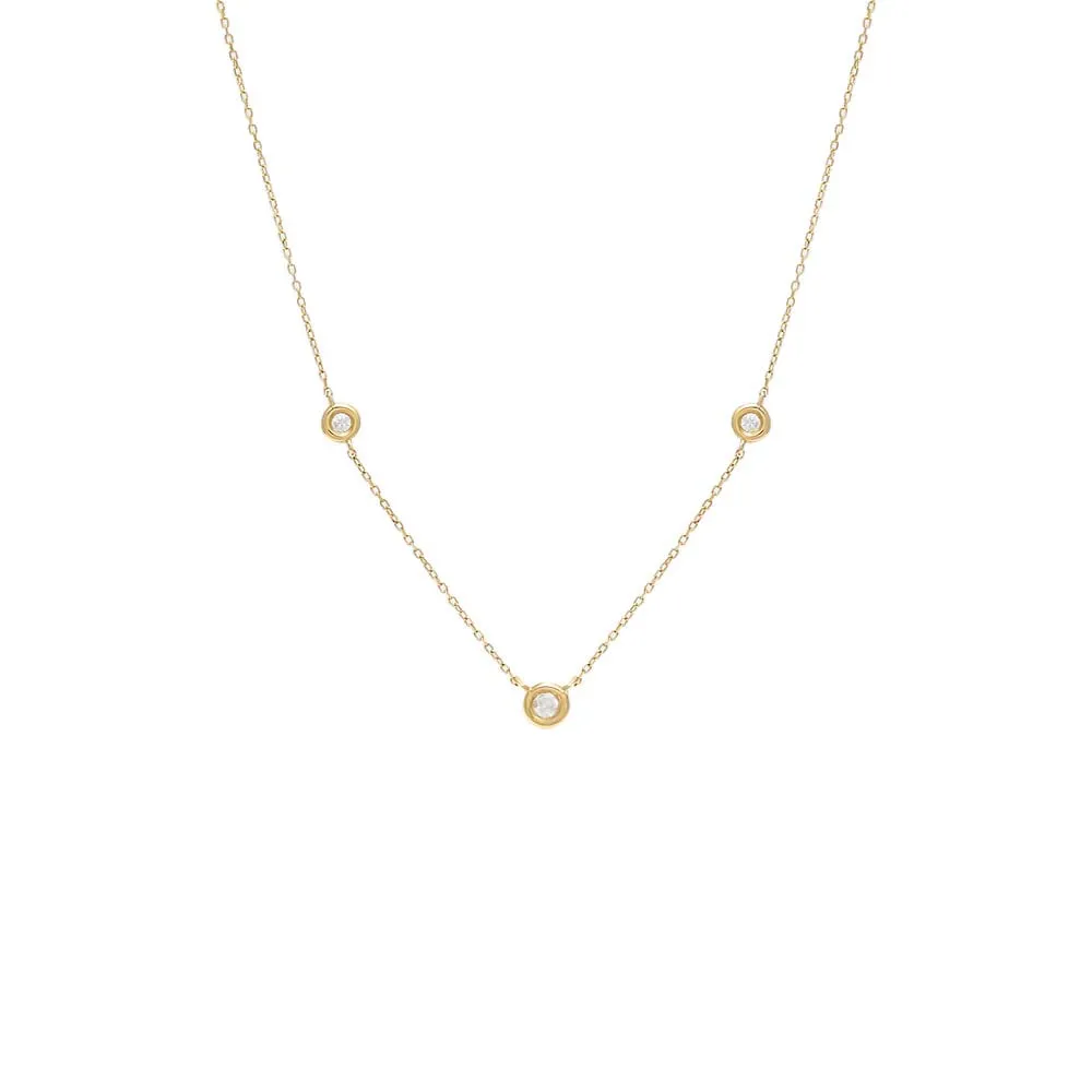 Diamond Triple Solitaire Bezel Necklace 14K sold by Adina Eden's