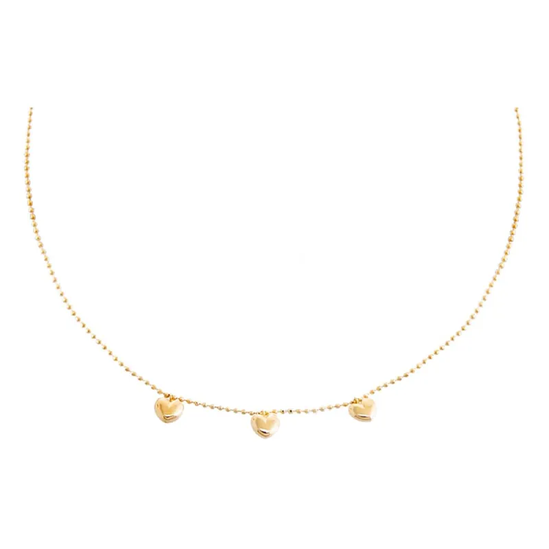 Dangling Puffy Hearts Necklace 14K sold by Adina Eden's