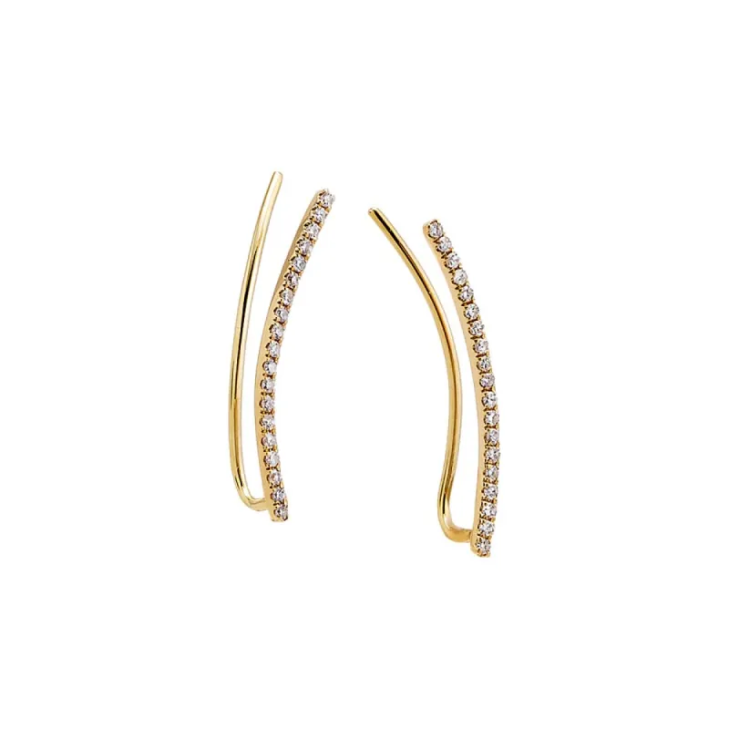 Diamond Pave Curved Bar Ear Climber Earring 14K sold by Adina Eden's
