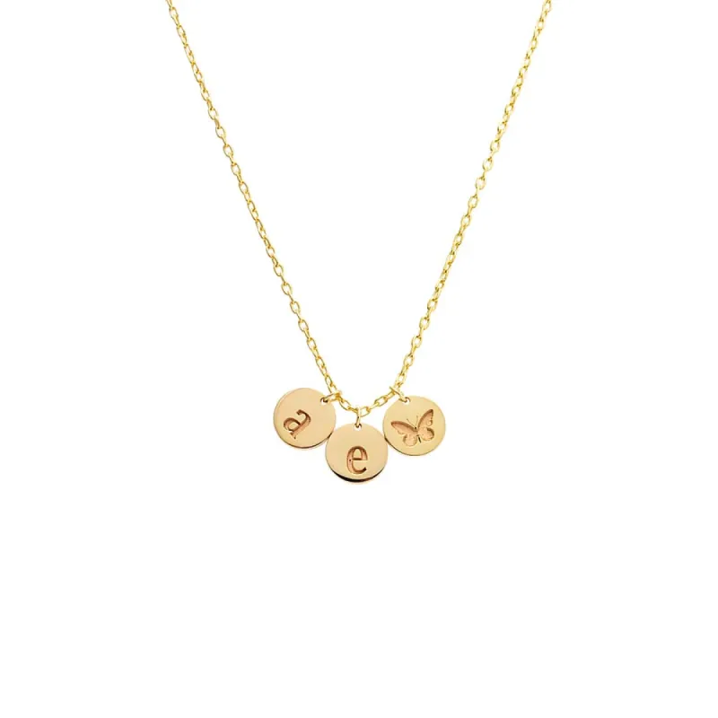 Engraved Initials X Butterfly Dangling Pendant Necklace sold by Adina Eden's