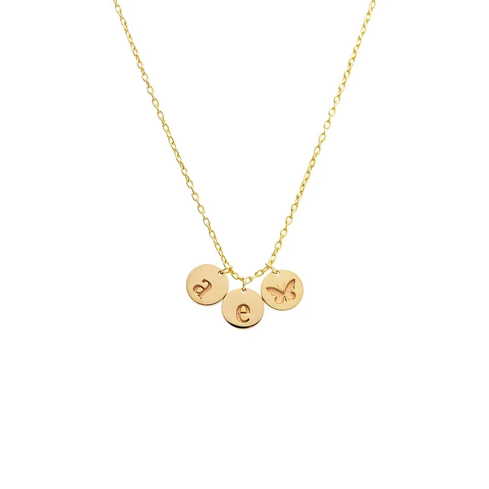 Engraved Initials X Butterfly Dangling Pendant Necklace sold by Adina Eden's