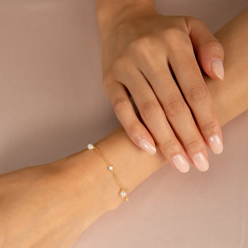 CZ Bezel X Dangling Pearl Bracelet sold by Adina Eden's product image thumbnail 2